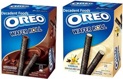 Decadent Foods Oreos Wafer Roll Chocolate & Vanilla Flavor | Crispy Wafer Rolls
