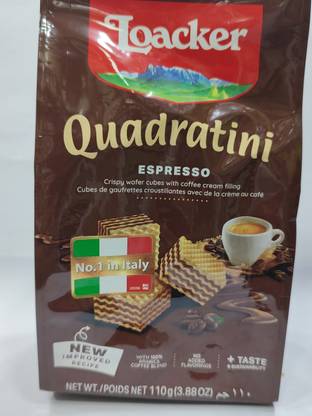 LOACKER QUADRATINI ESPRESSO ( CRISPY WAFER CUBES WITH COFFEE CREAM FILLING ) Wafers