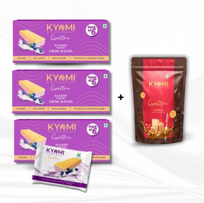 Kyomi 3 of Blueberry Yogurt Crème Wafer & 1 Quattro Hazelnut Total 780g | pack of 4 Wafers
