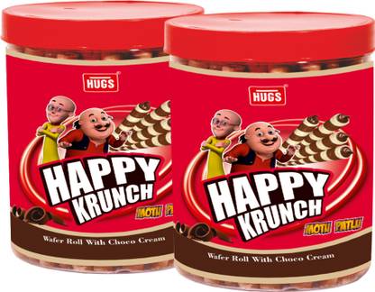 HUGS Happy Krunch Chocolate Wafer Sticks (60 pcs x Pack of 2) Wafer Rolls