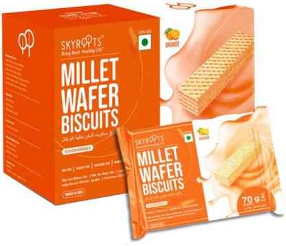 SKYROOTS Millet Wafer Biscuits Orange flavor (70gm x 6) Wafers