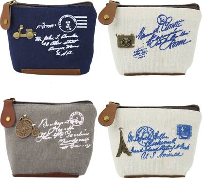 Zibuyu 4pcs Cute Decor Coin Pouch,Canvas Coin Purse Change Cash Bag Zipper Waist Bag