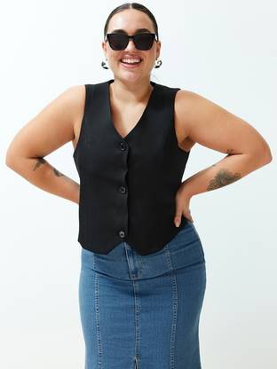 MAYKR Solid Women Waistcoat
