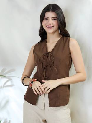 DRAPE AND DAZZLE Solid Women Waistcoat