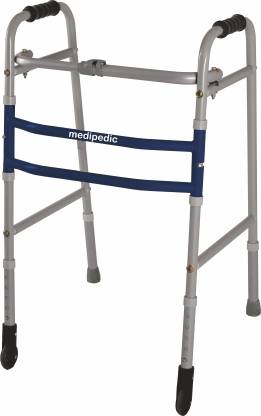 VISSCO Walker with Straight Castor(Wheels), Single Bar Foldable & Adjustable Height Walking Stick