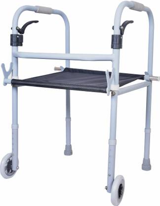 VISSCO Dura Step Walker with Seat, Foldable, Adjustable Height & Light Weight Walking Stick