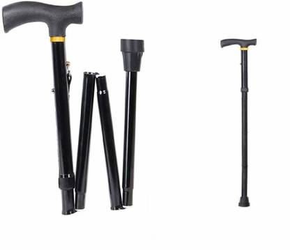 Gumpi Foldable Walking Stick 4 Folding Sections Walking Cane Black Walking Stick