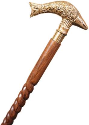 Global Antique Designer Brass Golden Handle Fish With Sheesham Wooden 38-Inch Walking Stick Walking Stick