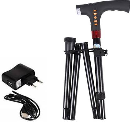SMIC Dr Care Adjustable Walking (Heavy Duty ) Stick with LED Flash Light & Smart FM Radio Walking Stick