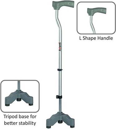 EXCLIQ Invalid L-shape Tripod Walking Stick - Universal Walking Stick
