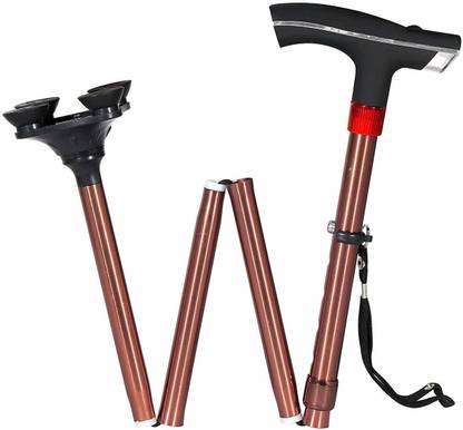 MCP Smart Folding Height Adjustable Walking Stick for Old People with LED Torch Light - 4 Leg Walking Stick