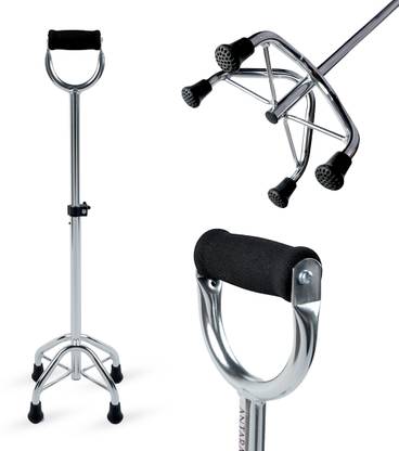 AGEasy Four Leg Walking Stick with U-Shaped Soft Foam Handle, Adjustable Height Walking Stick