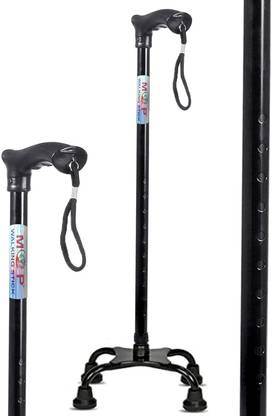 MCP Black Quadripod height Adjustable Aluminium Four Legged Walking Stick 4 Leg Walking Stick