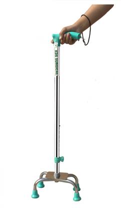 KDS SURGICAL 4 Leg Chrome Dori C Green Height Adjustable Walking Stick