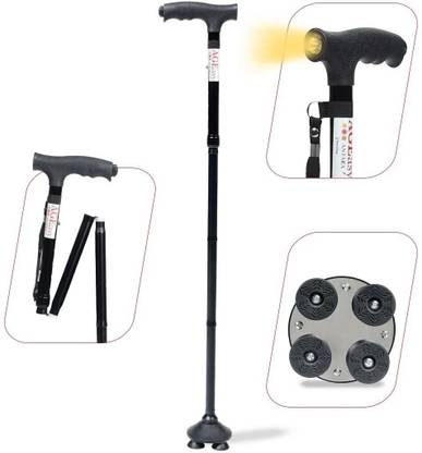 AGEasy Pivot Walking Stick with Built-In Torch Adjustable Height (Black) Walking Stick