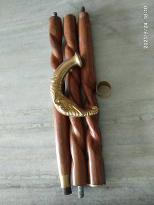Global Handicrafts brass elephant head handle brown wood spiral walking cane Walking Stick