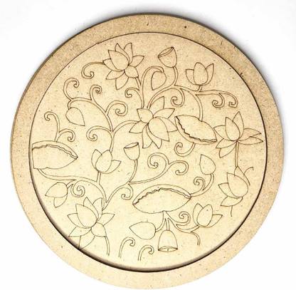 Gojeeva Premium MDF Engraved Alekhan Art Pattern Cutout for DIY Art or Craft(8 inch) Pack of 4