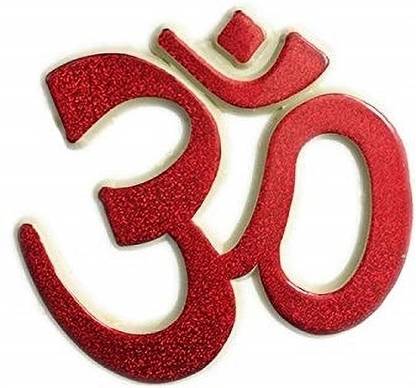 PPB Hindu Lucky Auspicious Om Ohm Symbol Embossed Red Color Sparkly Sticker 2.5 Inch Pack of 6