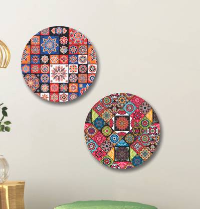 saf Round Shaped Mandala Art MDF Wall Painting for Living Room,Office And Bedroom Pack of 2