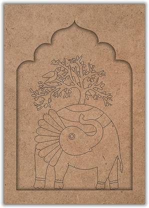 Printfry Art Jharokha Design Premarked MDF Cutout for Craft Work Home Room Decor