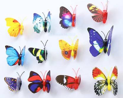 The ArtBlleZon Multi Colour 3D Double Side Design Butterfly Kids Room Décor Wall Sticker 12 pcs Pack of 12