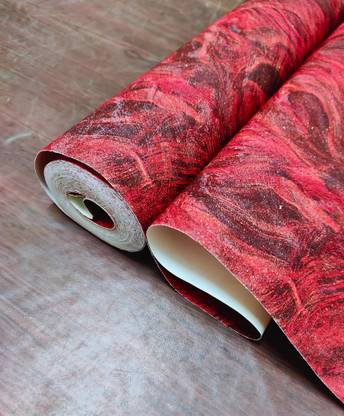 WBD Red Tiger Skin Marvel Texture Non adhesive wallpaper For Home, Office Pack of 2