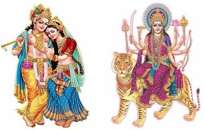 EJAart Combo Set of 2 Wall Stickers Classic Radha Krishna | Maa Jagdamba Pack of 2