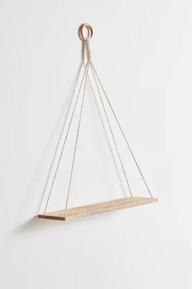 CRAZY SK Wall Hanging Shelf Cotton Rope Natural Pine Wood Swing Triangle Floating Shelf