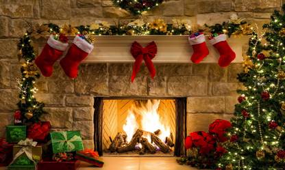 Backdropon Christmas Fireplace Tapestry Design Printed Backdrop (5Ft Height & 8Ft width)