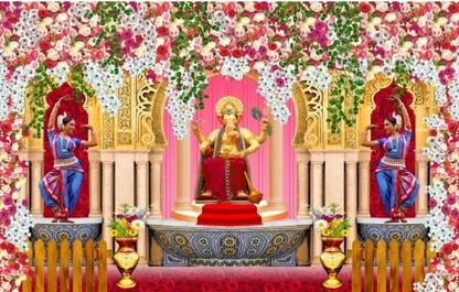 HARSHAD CREATION Backdrop & Ganesh Ji Decoration,5X8Ft Altar Cloth