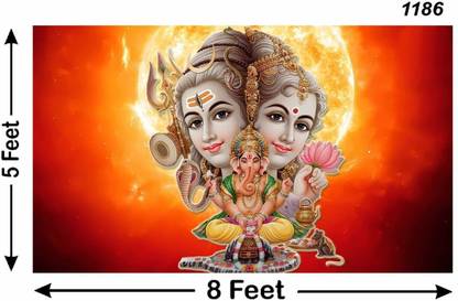 VAIDEV Shiv-Parvati-Ganesh God Backdrop Cloth Traditional Background Curtain Cloth