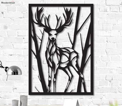 STASH HOUSE Deer 3d wall décor panel, deer horns 3d wooden wall art Modern Deer Wall Hanging