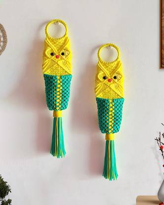 Kasba Owl Shaped Macrame Wall Hanging |Utility holder|Set of 2 Pack of 2