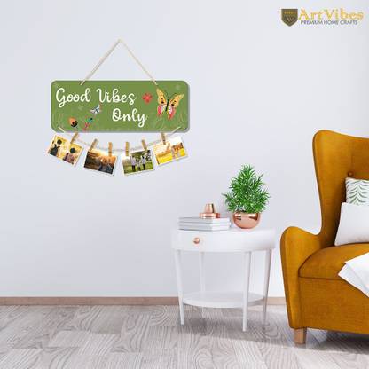 Artvibes Good Vibes Only Wall Hanging with String and Six Clips for Home Decor (WH_7808N)
