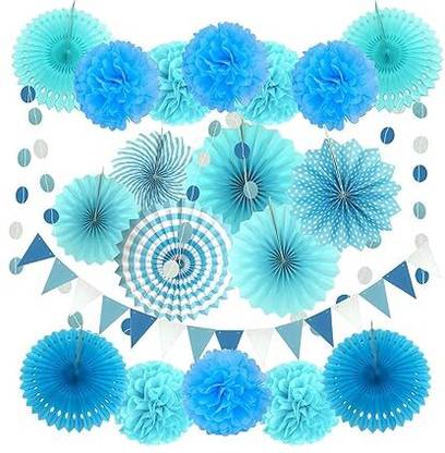 FLYER Birthday Decoration Kit - Includes 8 Pom Poms, 6 Paper Fans, and 2 Garlands