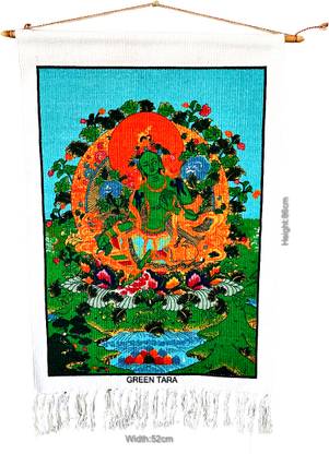 Changias Changia Green Tara Tibetan Art Handloom Scroll Art Wall Hanging (White, 86x52cm)