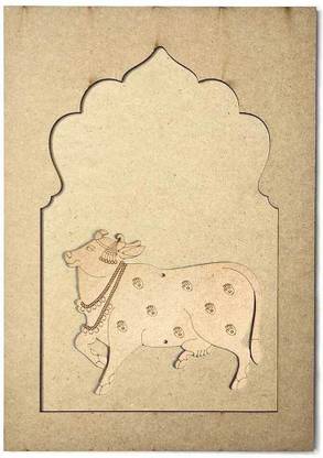 ADIKALA Jharokha & Pichwai Cow Right Side Fcae MDF Engraved Design Base Cutout DIY Craft Pack of 6