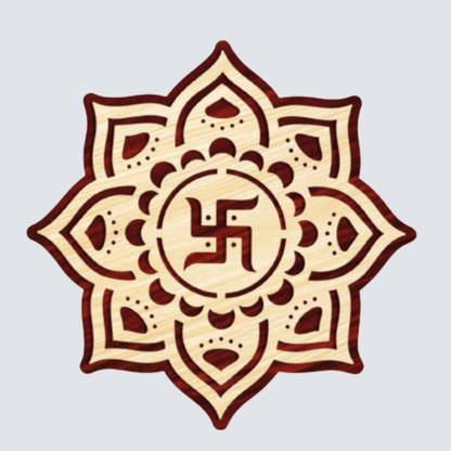 Home Delight Beautiful Design Wooden Double Layer Religious Wall Hanging Swastik Home Decor