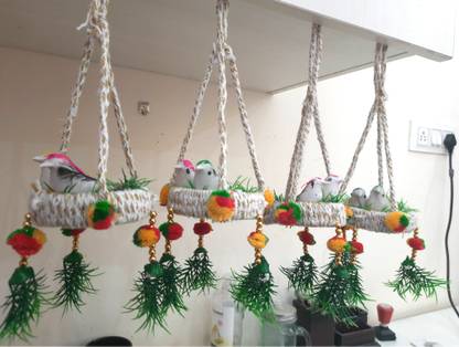 HUBBER Artificial Hanging Chidiya Birds For Home And Office Decoration Handicraft Pack of 4