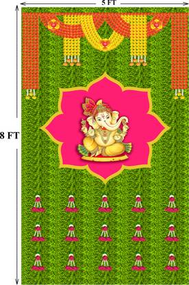 Ashu creation Traditional Ganesh Ji Backdrop for Decoration (5FT & 8FT) Altar Cloth