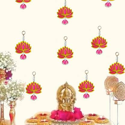 GIFT JAIPUR 3 Inch Pink Lotus Wall Hanging Jhumka Diwali Home Temple Door Toran Decoration Pack of 10