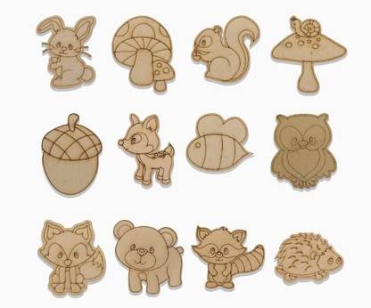 Printfry DIY MDF Board Animal Shape Cutouts Craft Art Work Pack of 12