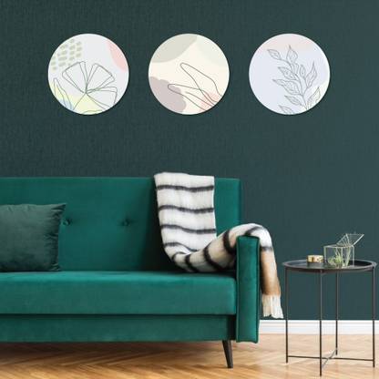 Swister Decor Round Shaped Home Decor Art Pieces for Wall Decor With Nature Theme Print Pack of 3