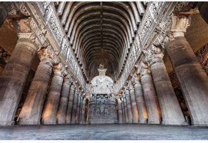 Pitaara Box Ajanta Caves Near Aurangabad India Framed Wall Art Painting Print Canvas 12 inch x 18 inch Painting
