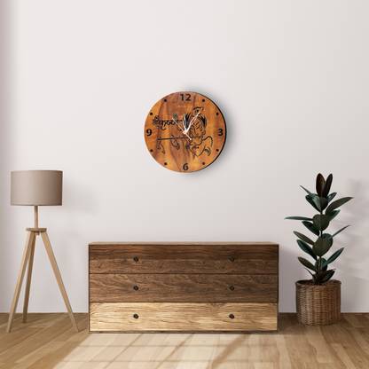 OneClick Wood Abstract 12 Silent Movement Wall Clock shree krisna design clock