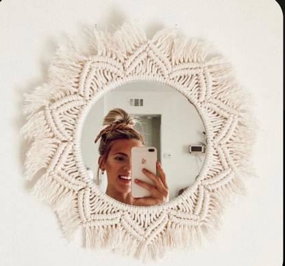 paafidecor Unique Design Handmade Macrame Mirror 18 inch dia, off-white