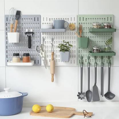 MOSHTU Pegboard Combination Kit with Shelf and Hooks No Punching for Garage Kitchen