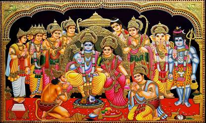 Backdropon Lord Shree Ram Darbar Design Printed Fabric Backdrop(5Feet Height & 8Feet width)
