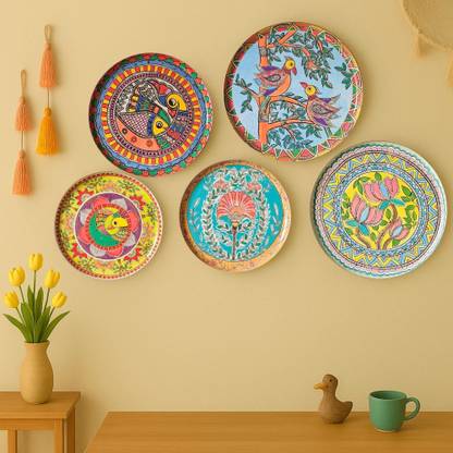 Ritualistic Madhubani Iron Wall Plates & Paintings for Home & Wall Decor Pack of 5