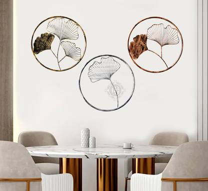 Dsh Metal Wall Art Multicolor Decorative Metal Gingko leaf Wall Decor.(Set Of 3) Pack of 3
